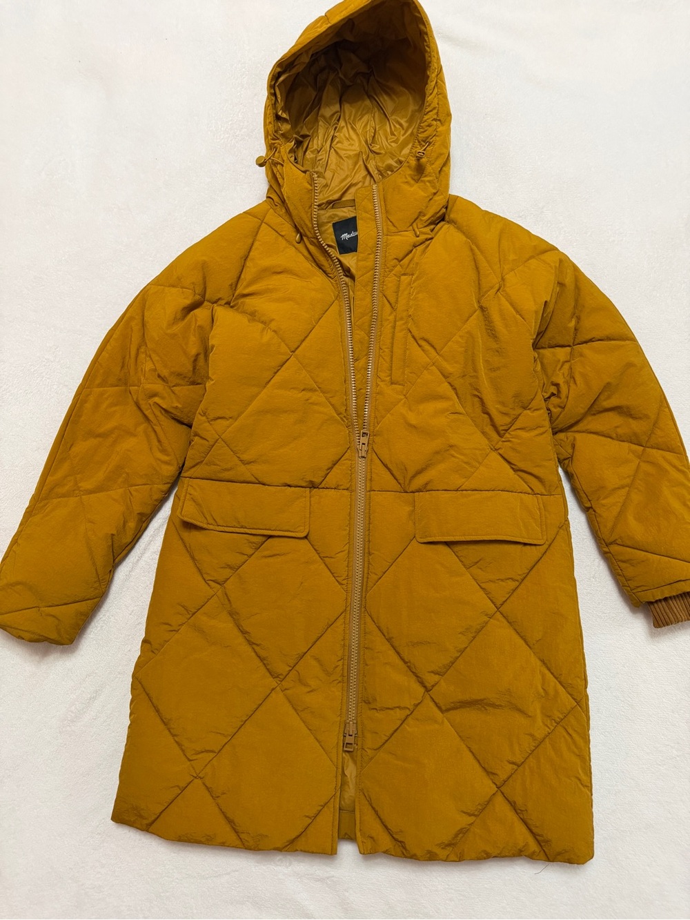 Madewell Sz S Quilted Puffer Parka Coat Hooded in Mustard